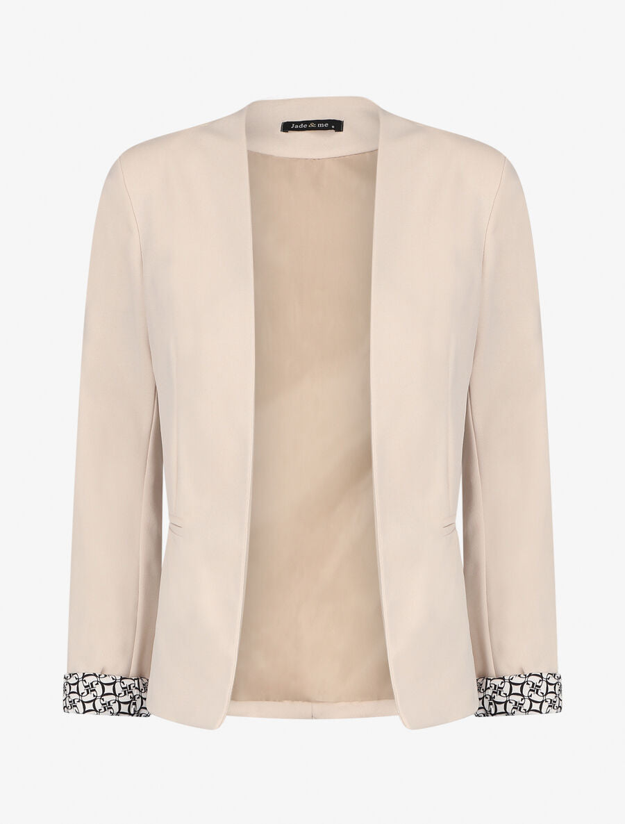 Blazer uni à revers imprimé alphabet - Beige - 5