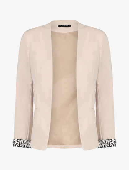 Blazer uni à revers imprimé alphabet - Beige - 5