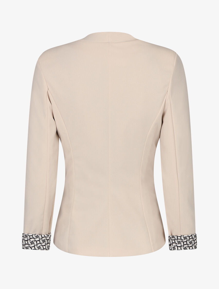 Blazer uni à revers imprimé alphabet - Beige - 2