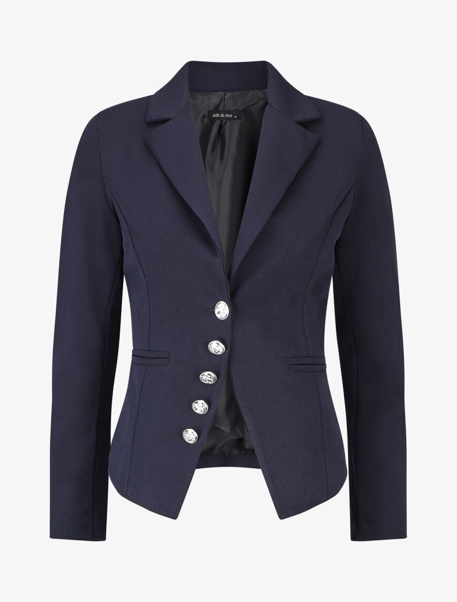 Blazer uni à boutons décoratifs - Marine - 1