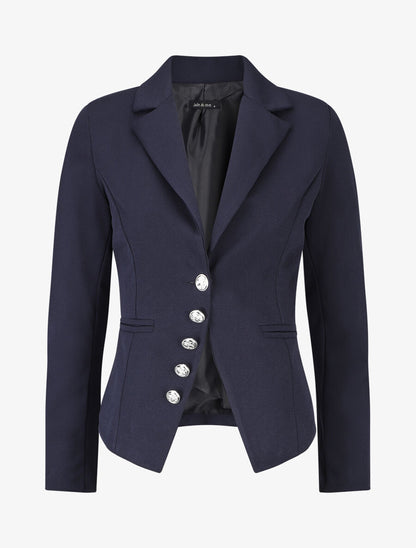 Blazer uni à boutons décoratifs - Marine - 1