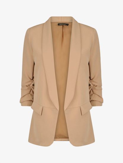 Blazer droit uni manches 3/4 froncées - Beige - 5