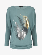 Pull fin à imprimé 4 plumes irisées - Bleu - 5