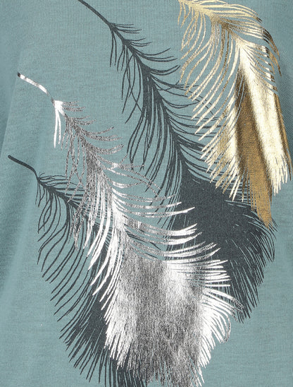 Pull fin à imprimé 4 plumes irisées - Bleu - 3