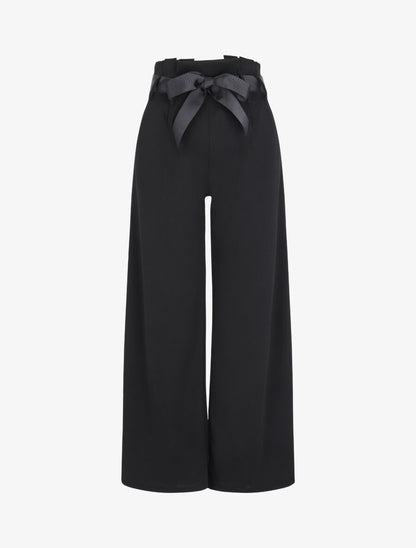 Pantalon ample à taille haute froncée - Noir - 1