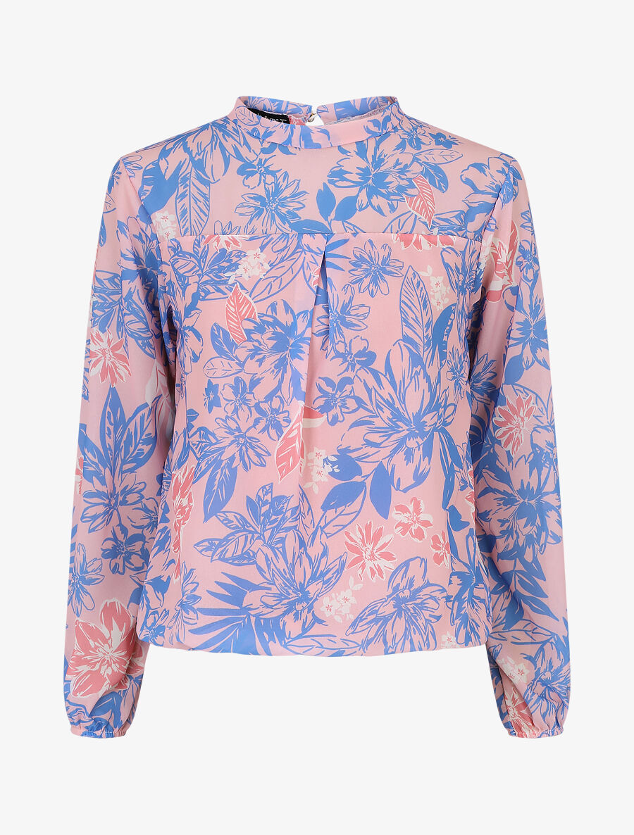 Blouse manches longues à col rond et imprimé floral - Rose/bleu - 5