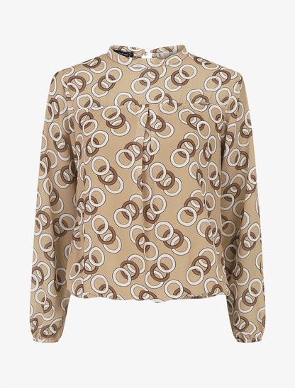 Blouse manches longues à col rond et imprimé anneaux - Beige - 1