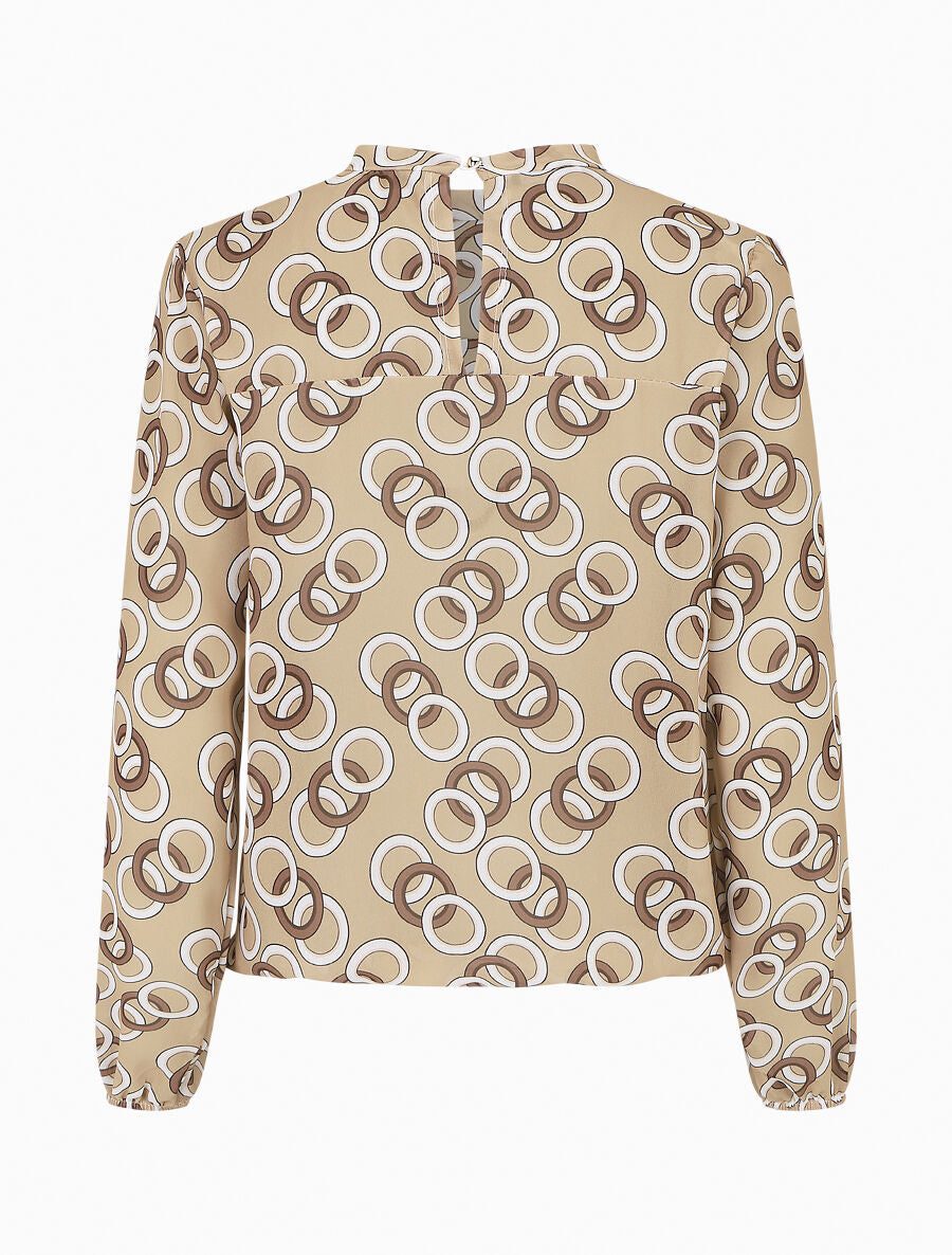 Blouse manches longues à col rond et imprimé anneaux - Beige - 2