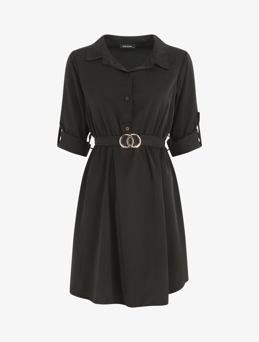 Robe chemise courte évasée - Noir - 5
