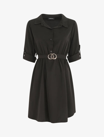 Robe chemise courte évasée - Noir - 5