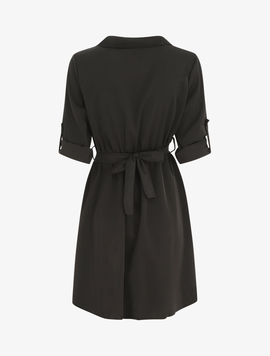 Robe chemise courte évasée - Noir - 2