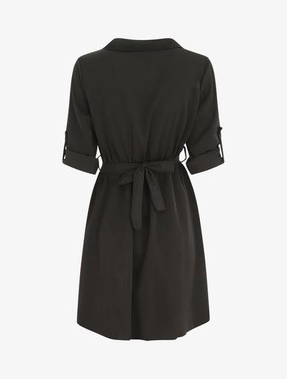 Robe chemise courte évasée - Noir - 2