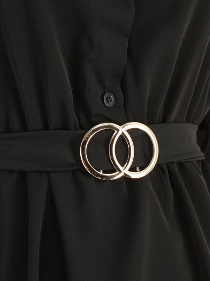 Robe chemise courte évasée - Noir - 3
