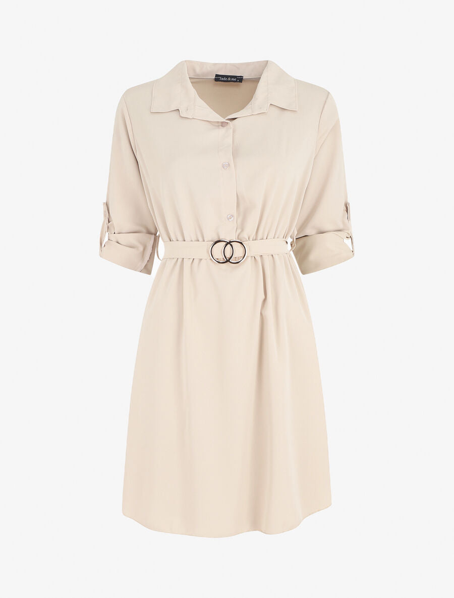 Robe chemise courte évasée - Beige - 4