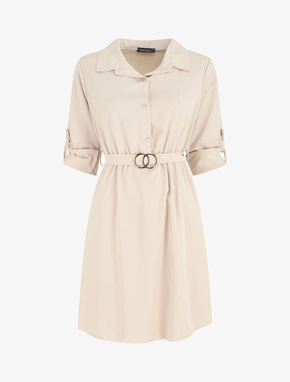 Robe chemise courte évasée - Beige - 4
