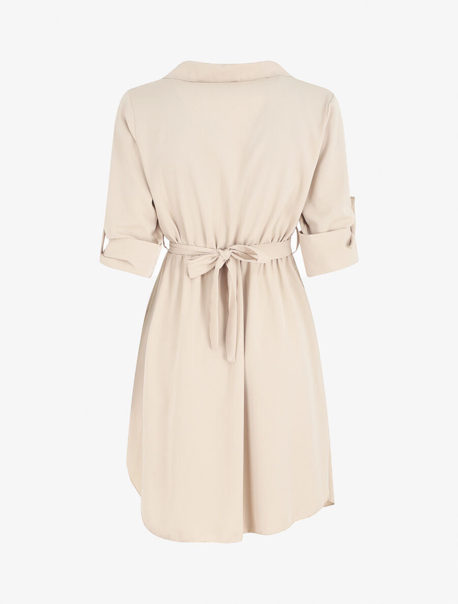 Robe chemise courte évasée - Beige - 2