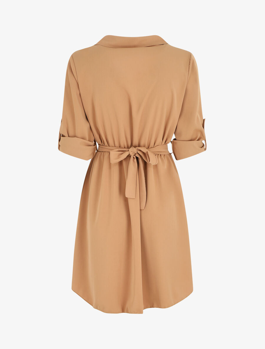 Robe chemise courte évasée - Camel - 2
