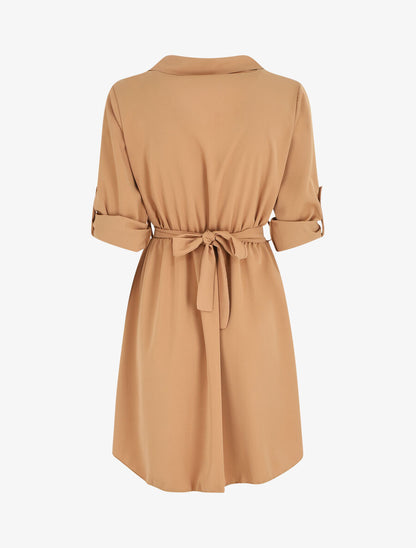 Robe chemise courte évasée - Camel - 2