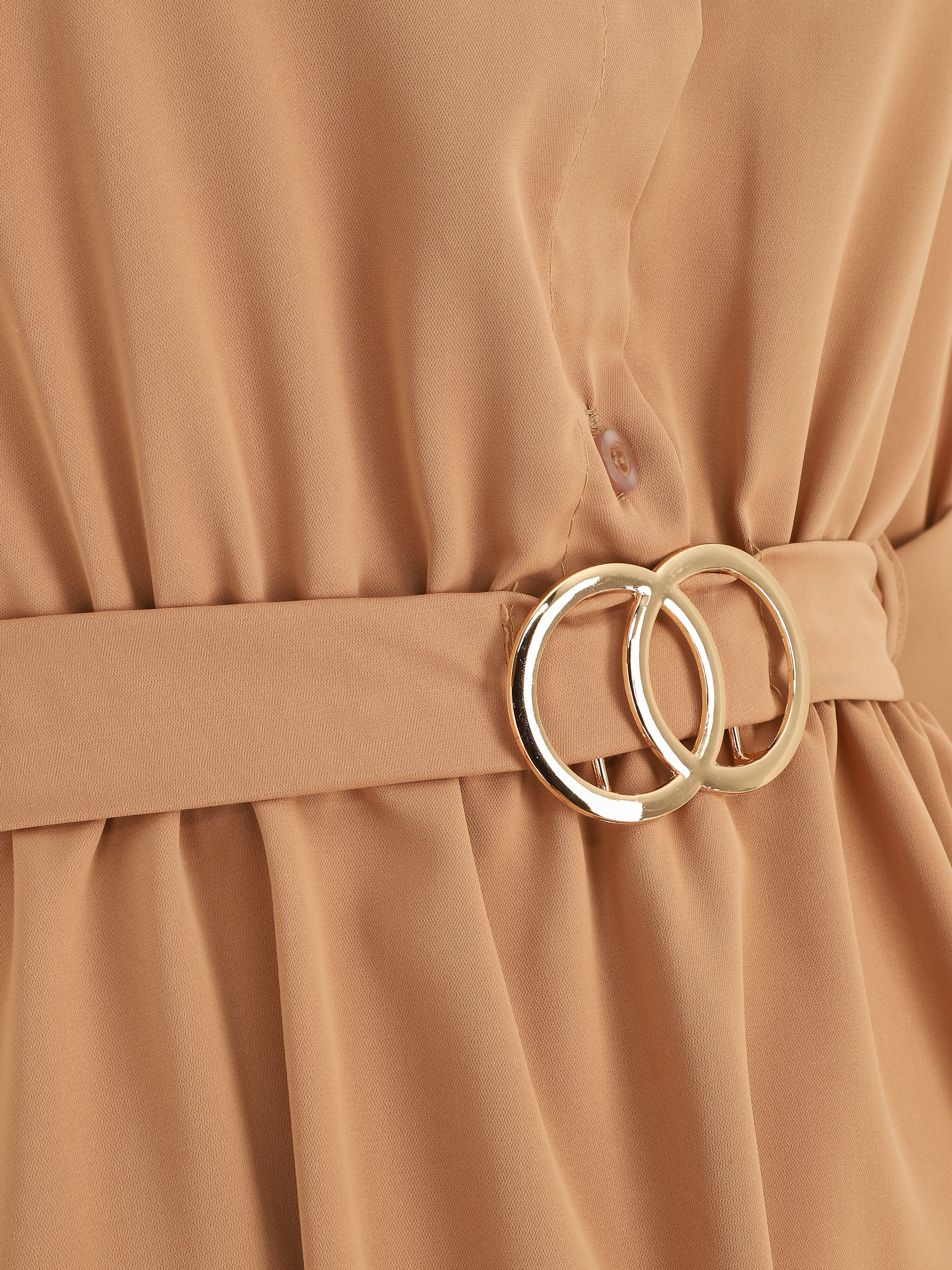 Robe chemise courte évasée - Camel - 3