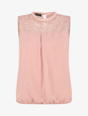 Top sans manches à épaules en dentelle - Rose - 1