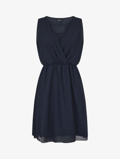 Robe mi-longue évasée sans manches col cache-coeur - Marine - 4