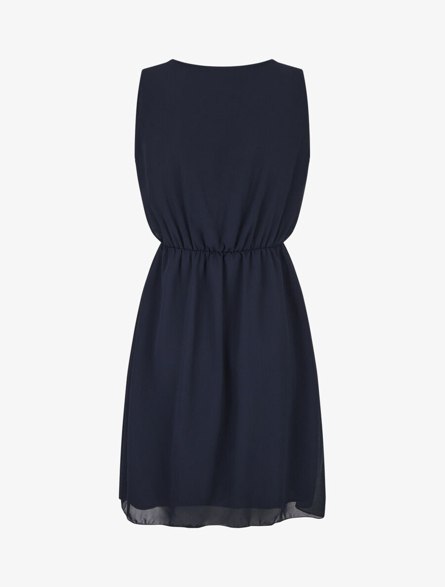 Robe mi-longue évasée sans manches col cache-coeur - Marine - 2