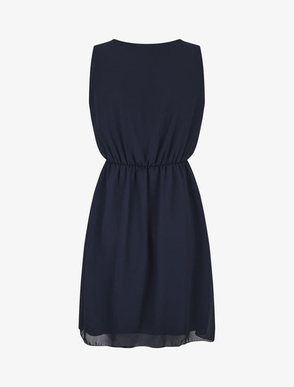 Robe mi-longue évasée sans manches col cache-coeur - Marine - 2