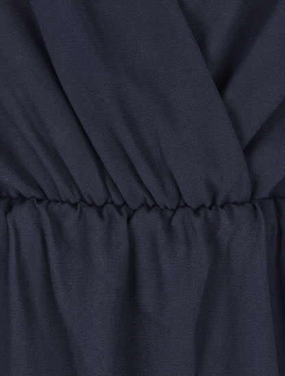 Robe mi-longue évasée sans manches col cache-coeur - Marine - 3