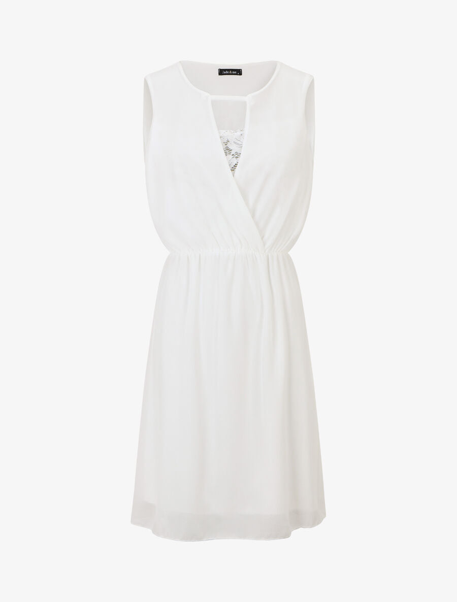 Robe mi-longue évasée sans manches col cache-coeur - Blanc - 1