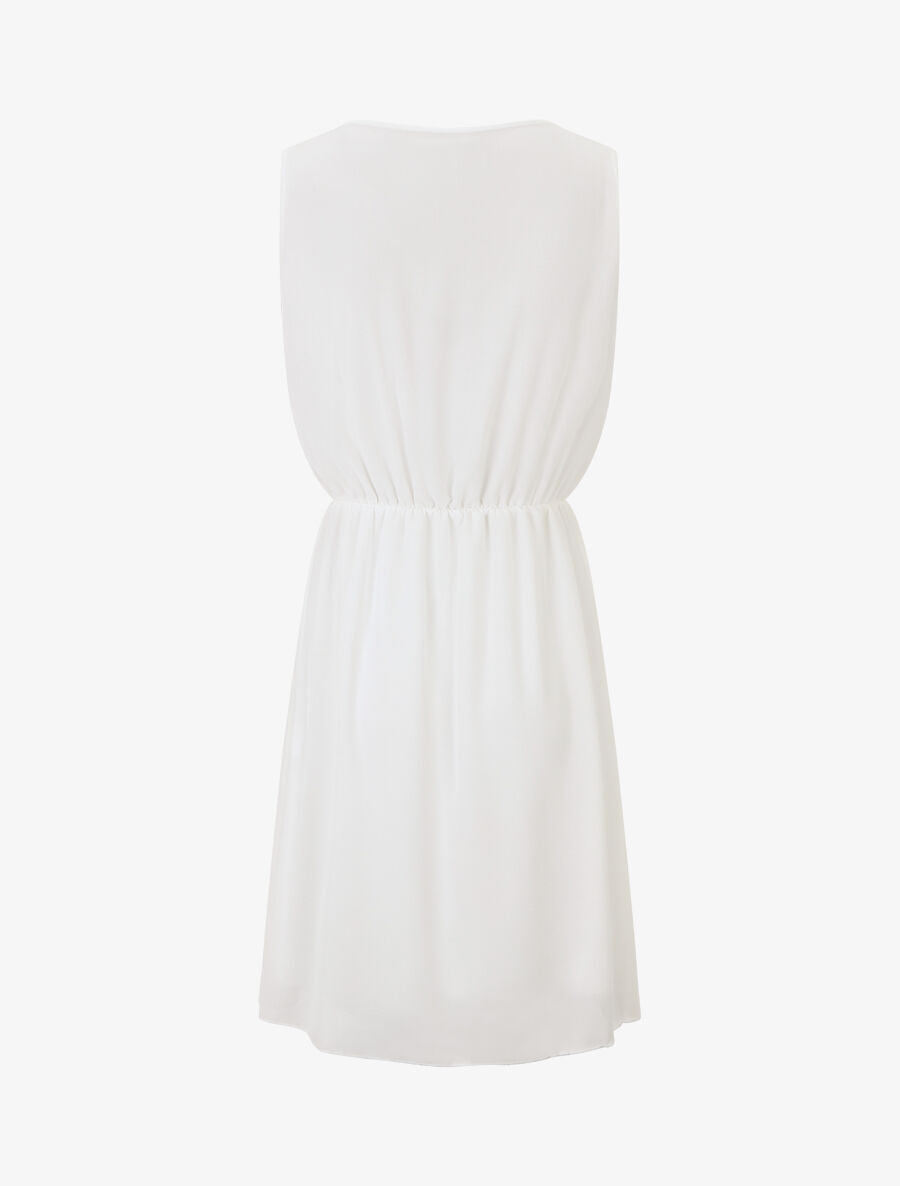 Robe mi-longue évasée sans manches col cache-coeur - Blanc - 2