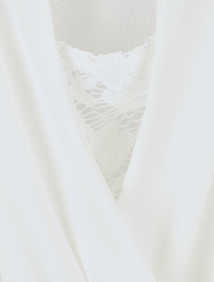 Robe mi-longue évasée sans manches col cache-coeur - Blanc - 3