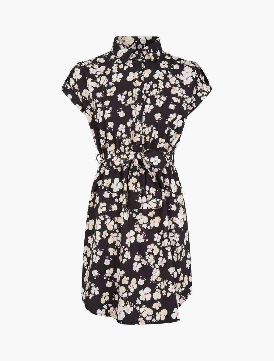 Robe patineuse imprimé fleurs de cerisier à manches courtes - Noir - 1