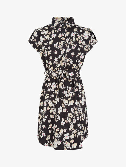 Robe patineuse imprimé fleurs de cerisier à manches courtes - Noir - 1