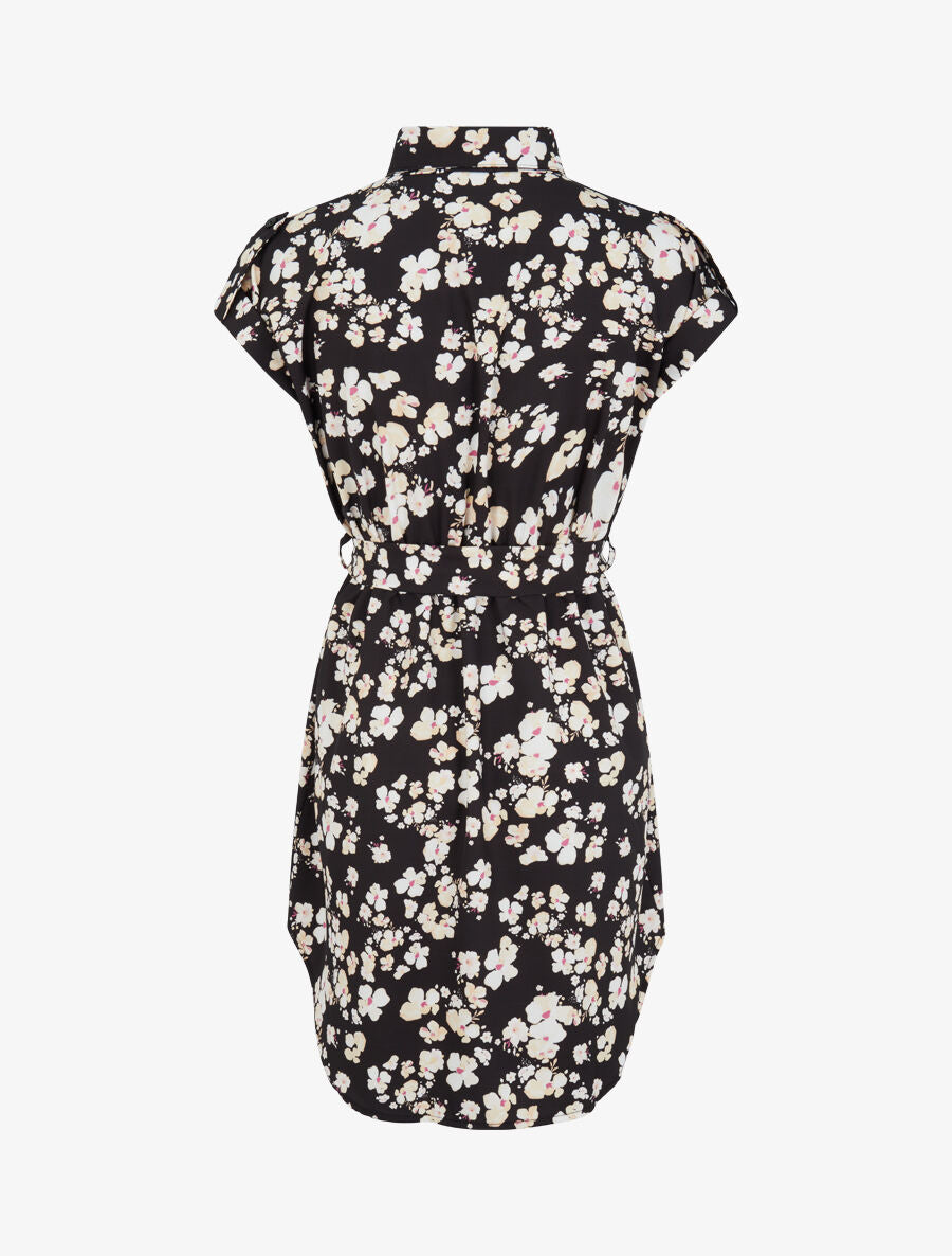 Robe patineuse imprimé fleurs de cerisier à manches courtes - Noir - 2
