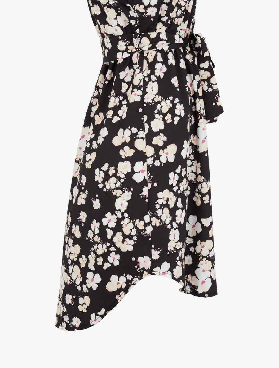 Robe patineuse imprimé fleurs de cerisier à manches courtes - Noir - 3