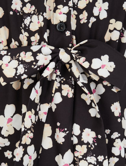 Robe patineuse imprimé fleurs de cerisier à manches courtes - Noir - 4