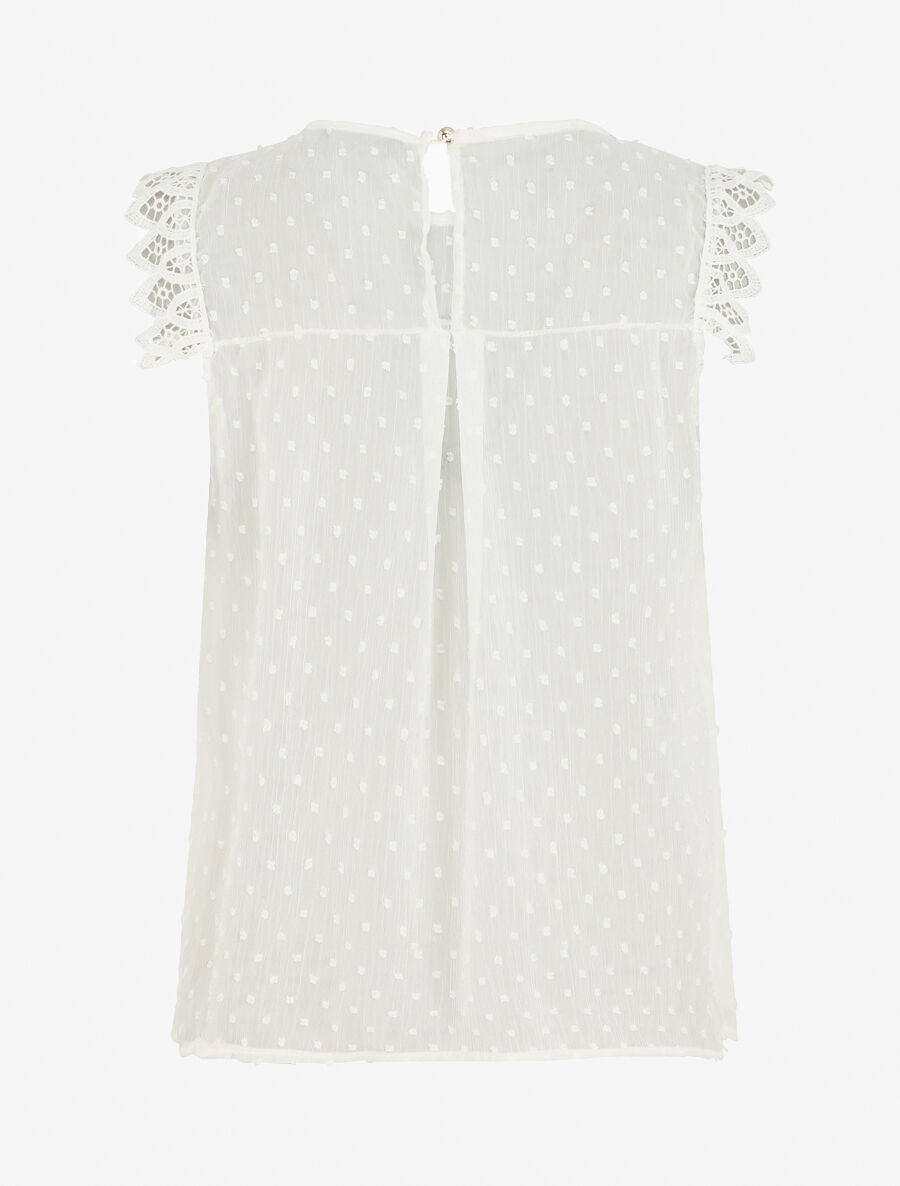 Top plumetis sans manches uni - Blanc - 2