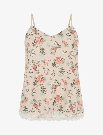 Caraco imprimé petites fleurs à bord en dentelle - Beige - 1