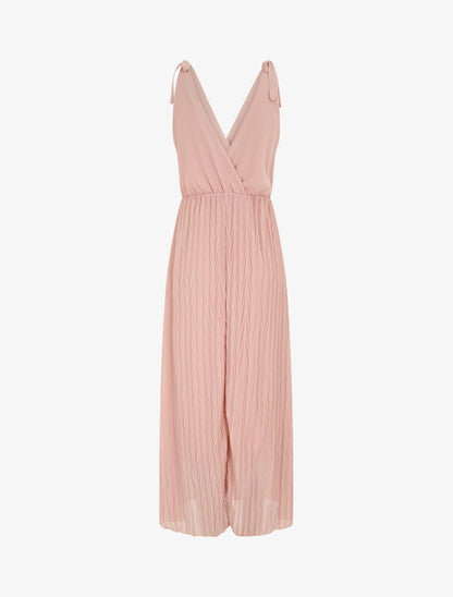 Robe longue unie plissée col cache-coeur - Rose - 2