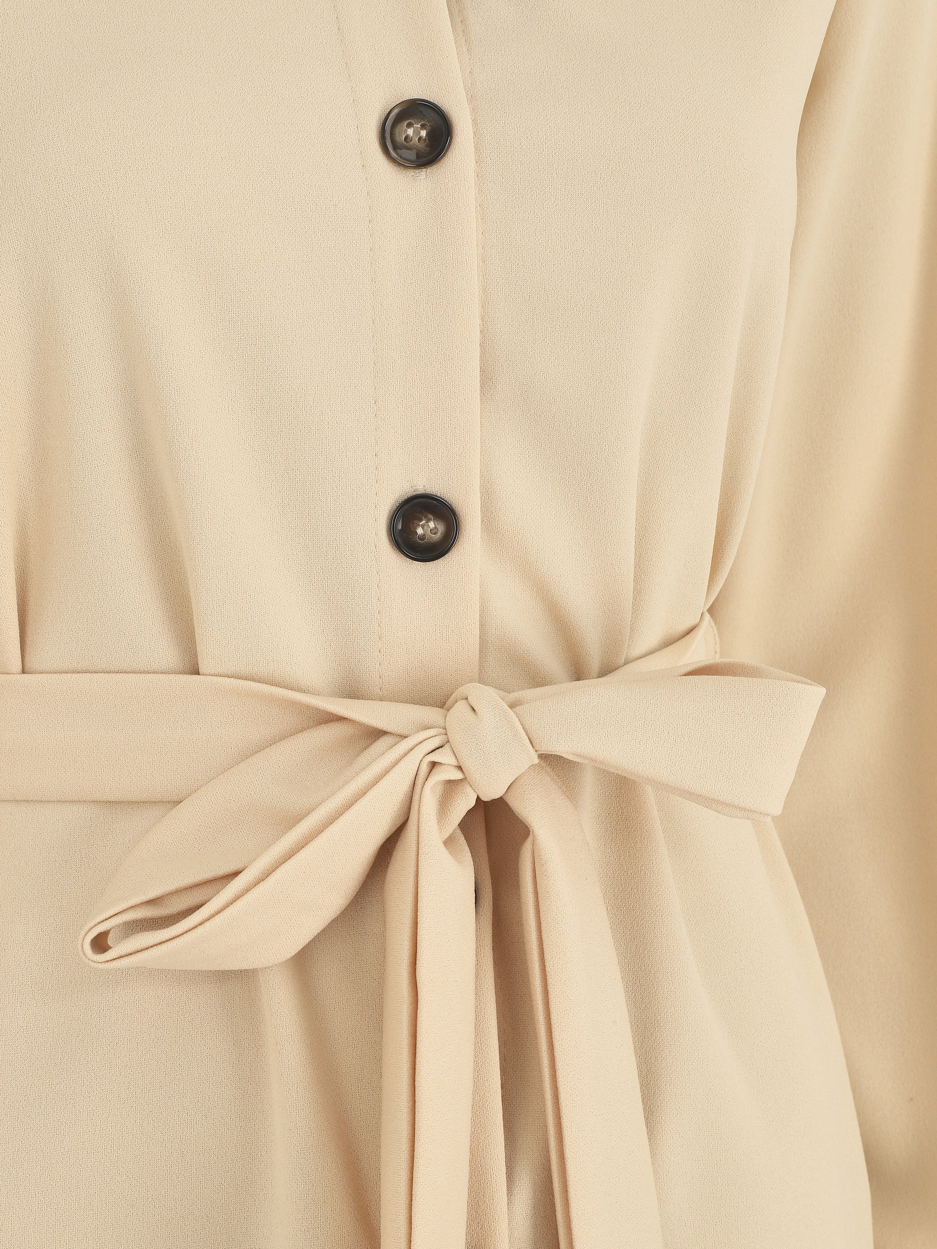 Chemise unie ceinturée oversize - Beige - 3