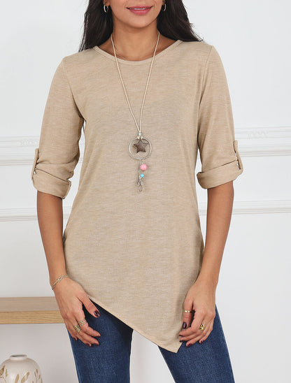 Pull fin asymétrique à manches retroussables - Camel - 4
