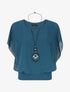 Blouse unie en voile à manches volantées - Bleu canard - 1