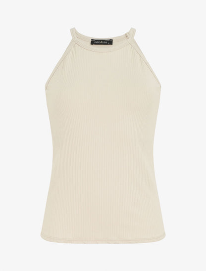 Débardeur uni côtelé - Beige - 1
