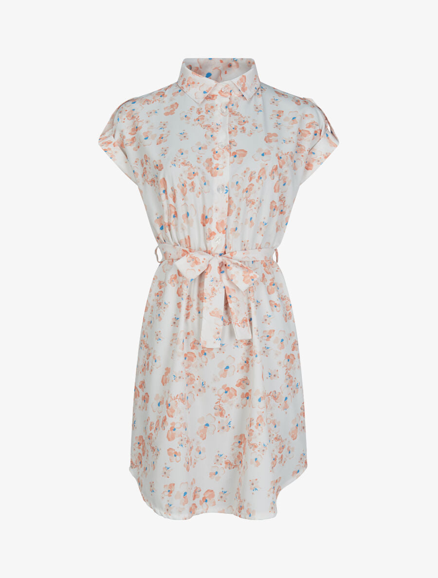 Robe patineuse imprimé fleurs de cerisier à manches courtes - Blanc - 1