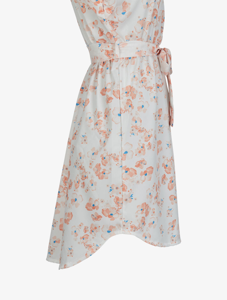 Robe patineuse imprimé fleurs de cerisier à manches courtes - Blanc - 3