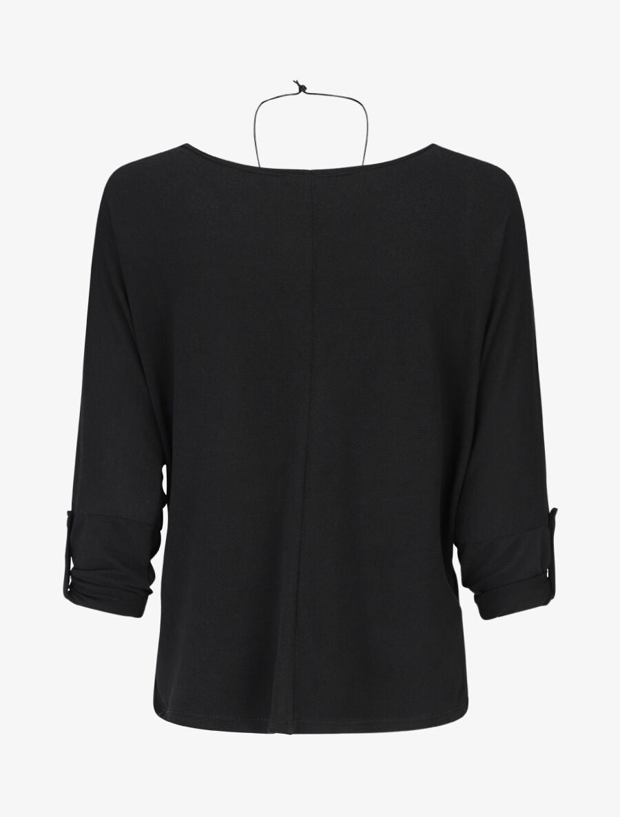 Pull fin à manches retroussables - Noir - 2
