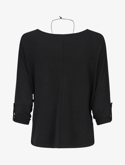Pull fin à manches retroussables - Noir - 2