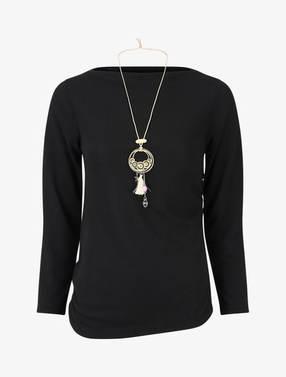 Pull fin asymétrique à col bateau - Noir - 5