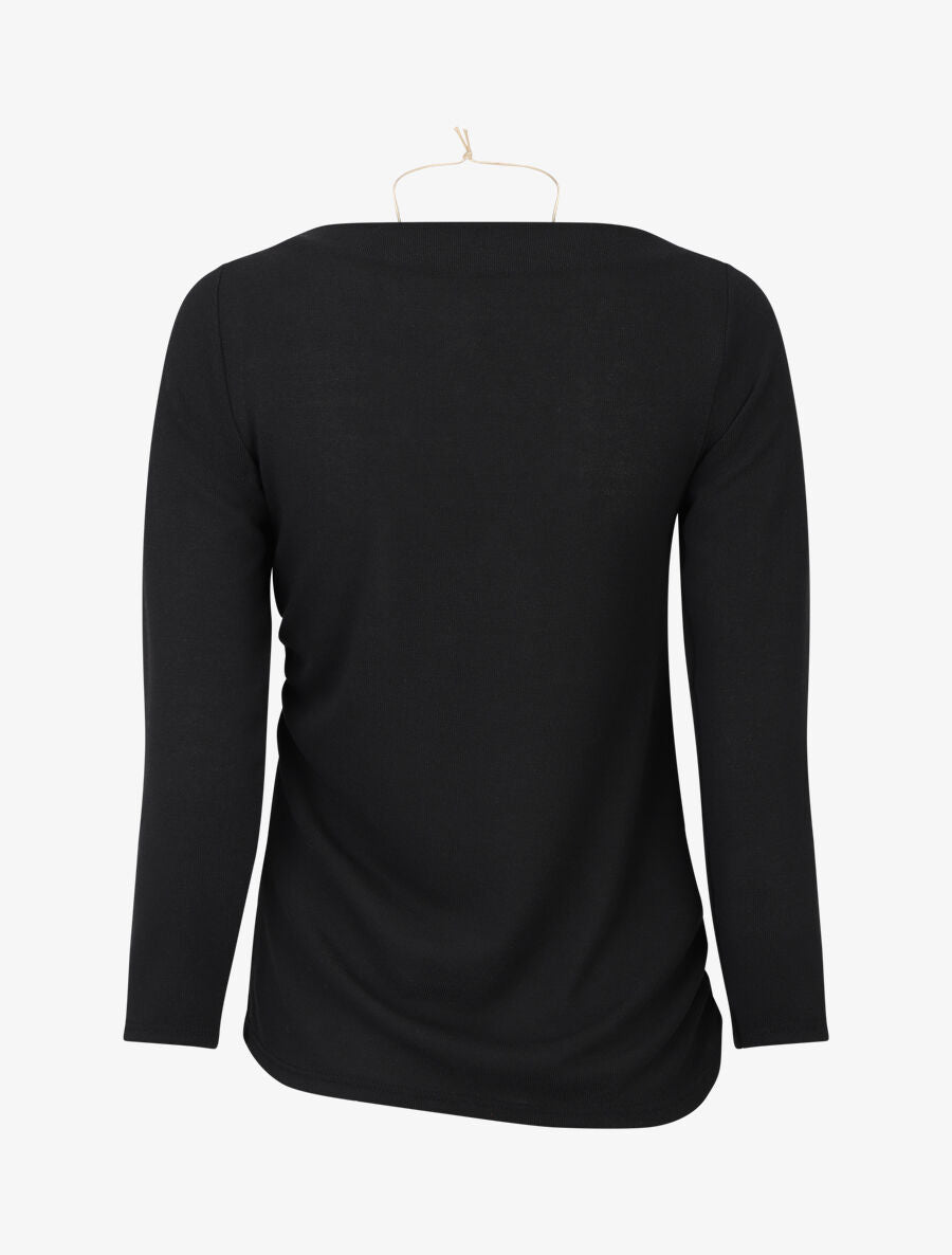 Pull fin asymétrique à col bateau - Noir - 2