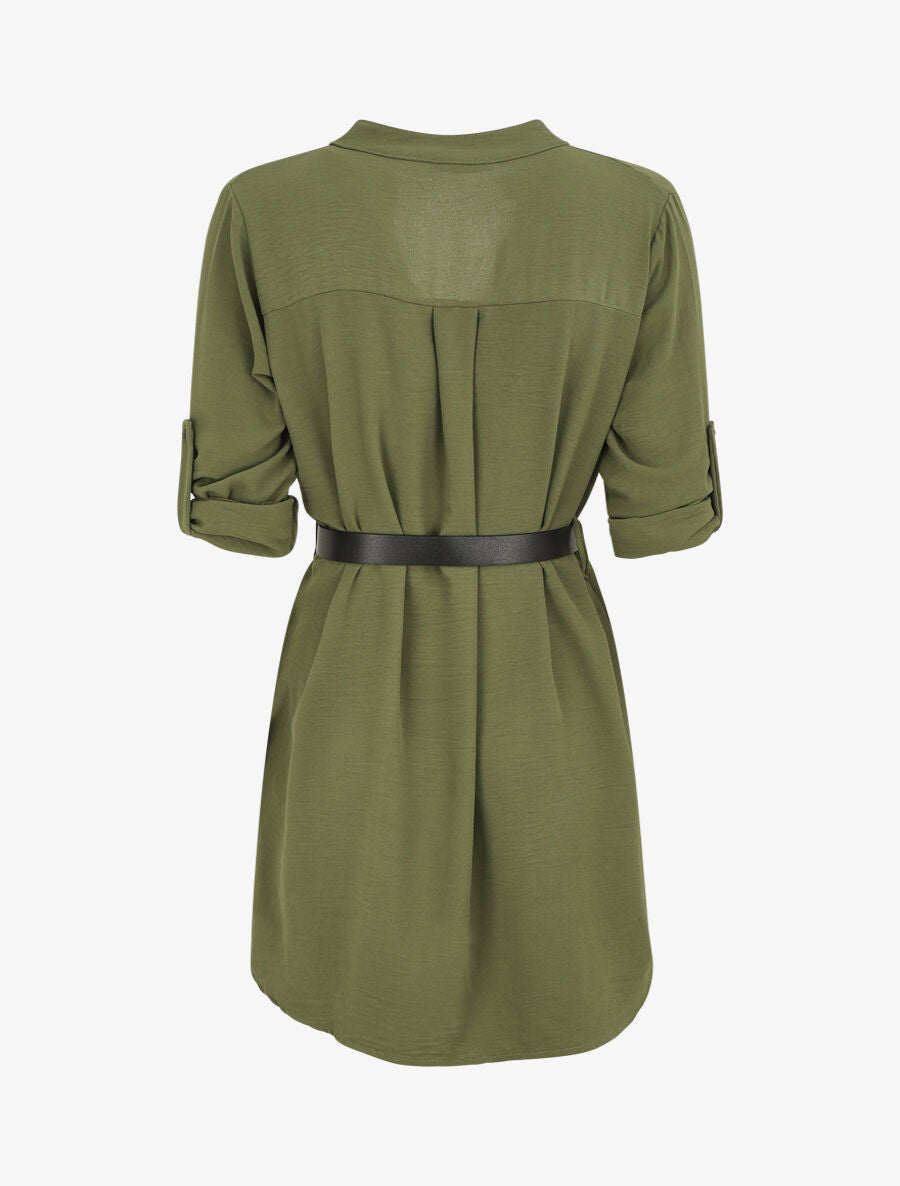 Robe droite à manches retroussables - Kaki - 2